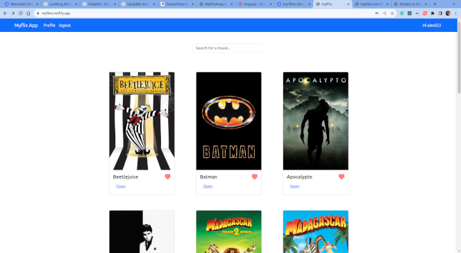 Main view displaying all movies with search functionality.