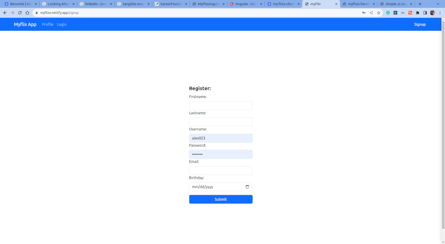 Signup view for user authentication.